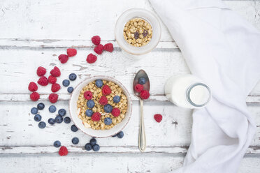 Bowl of granola with raspberries and blueberries - LVF06198