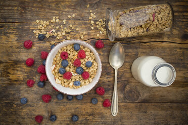 Bowl of granola with raspberries and blueberries - LVF06201