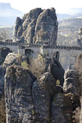 Germany, Saxony, Saxon Switzerland, National Park, Bastei Bridge stock photo