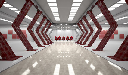 Futuristic room with five red swivel chairs, 3D Rendering - ALF00723