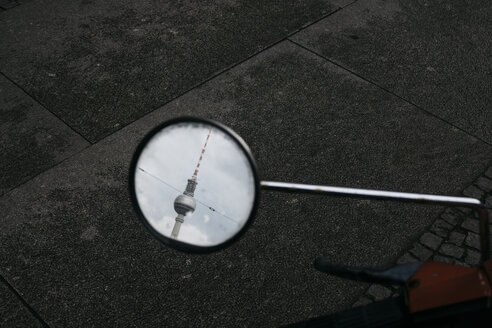 Germany, Berlin, Berlin TV Tower reflecting in rear-view mirror - ZMF00482