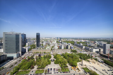 Poland, Warsaw, capital city downtown, view from above, city centre cityscape - ABOF00227
