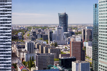 Poland, Warsaw, city center cityscape, elevated view from the downtown towards Wola district - ABOF00230