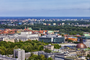 Poland, Warsaw, cityscape, view over Saxon Garden, National Theatre and Old Town - ABOF00231