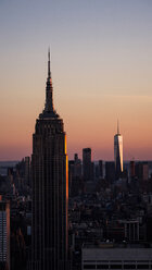 USA, New York City, Empire State building at sunset - MAUF01155