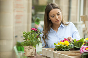 Young woman buying potted flowers - CHAF01889