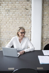 Reife Geschäftsfrau, die im Büro arbeitet und einen Laptop benutzt - RBF05748