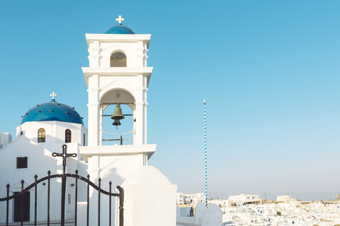 Greece, Santorini, Greek orthodox church of Anastasi in Imerovigli near Fira stock photo