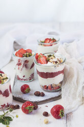 Greek yogurt with strawberries, strawberry-chia jam, hazelnuts and pistachios - SBDF03222