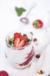 Yogurt with strawberries, strawberry-chia jam, hazelnuts and pistachios - SBDF03224