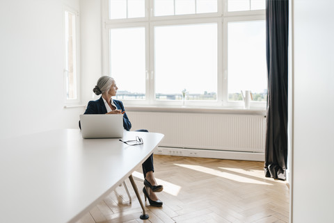 Geschäftsfrau arbeitet am Laptop im Büro, lizenzfreies Stockfoto