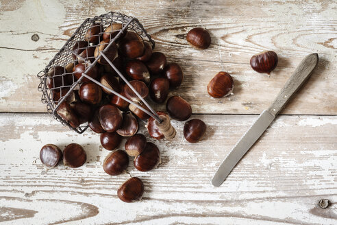 Sweet chestnuts in wire basket - EVGF03240