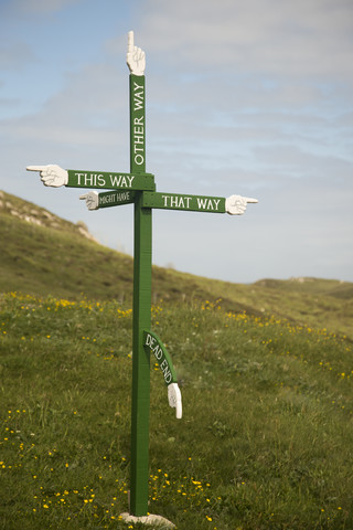 UK, Scotland, Isle of Harris, abstruse sign post stock photo