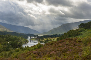 Großbritannien, Schottland, Schottische Highlands, Glen Affric, dramatisch über Loch Affric - LBF01618