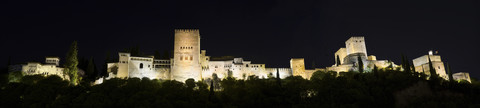 Spain, Andalusia, Granada, Alhambra palace by night stock photo