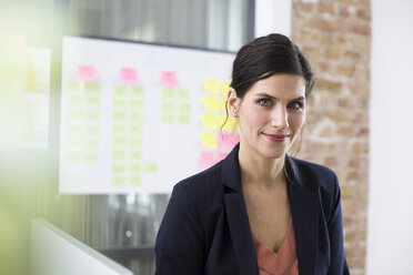 Portrait of confident businesswoman at desk in office - FKF02502