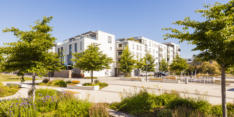 Germany, Heidelberg, Bahnstadt, passive house development area stock photo