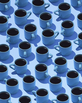 Blaue Kaffeebecher auf hellblauem Grund, 3D Rendering - DRBF00013