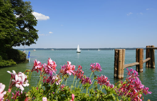 Deutschland, Bayern, Segelschiff auf dem Starnberger See bei Tutzing - LHF00536