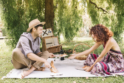 Glückliches Paar beim Picknick in einem Park - ALBF00167