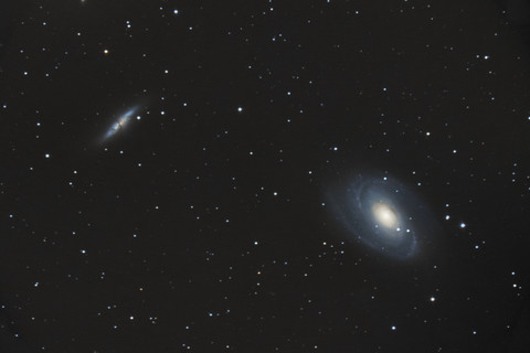 Astronomic photography of M81 and M82 galaxies stock photo
