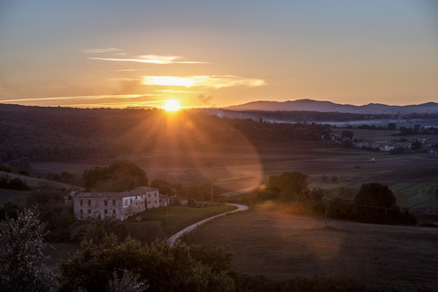 Italy, Tuscany, sunset in the Province of Siena stock photo