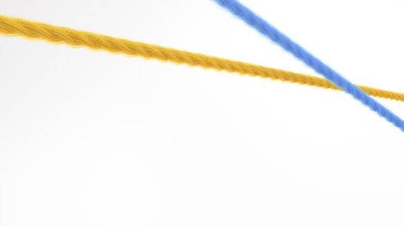 Gelbe und blaue überlappende Schnur, 3d-Rendering - AHUF00431