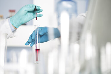 Close-up of two lab technicians pipetting - ZEF14506