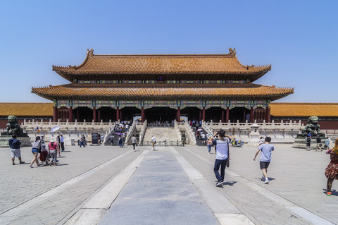 China, Beijing, tourists at The Forbidden city stock photo