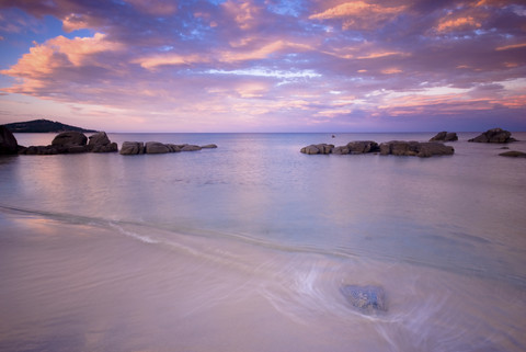 Italy, Sardinia, romantic beach at sunset stock photo