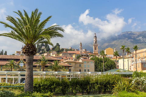 France, Cote d'Azur, Menton, old town with cathedral Saint-Michel stock photo