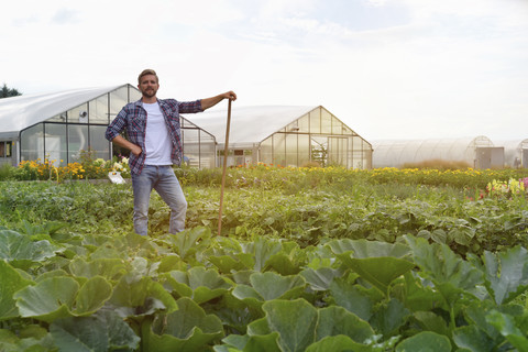 Landwirt im Gemüsefeld stehend, lizenzfreies Stockfoto