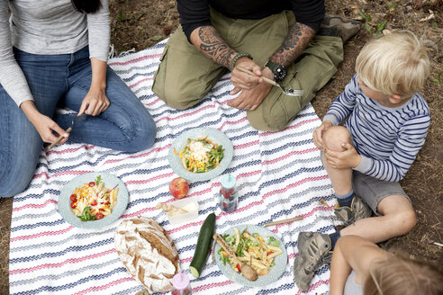 Familie macht ein Picknick im Wald - MFRF00984