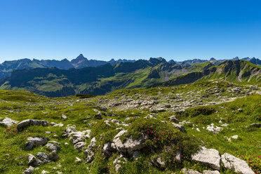 Deutschland, Bayern, Koblat am Nebelhorn mit Hochvogel im Hintergrund - WGF01110