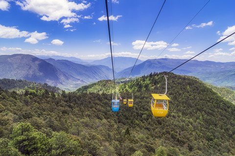 China, Yunnan, Lijiang, Seilbahn nach Yak Meadow, lizenzfreies Stockfoto