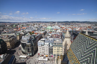 Austria, Vienna, cityscape with Stephansplatz seen from rooftop of St. Stephen's Cathedral - ABOF00255