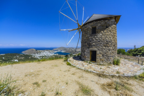 Griechenland, Patmos, historische Windmühle, lizenzfreies Stockfoto