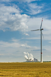 Germany, Grevenbroich, Neurath power station and wind turbine - FRF00548