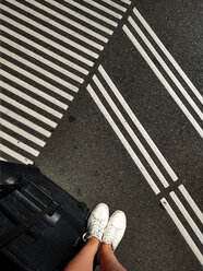 feet, legs, travel, street, white shoes, stripes, suitcase, Zurich, Switzerland - NGF00400
