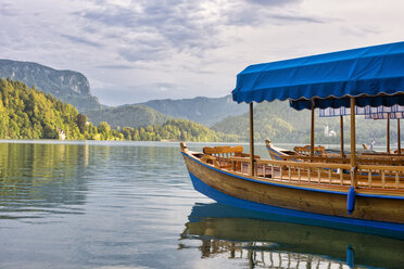 Slowenien, Bled, Boote auf dem Bleder See - LOMF00620