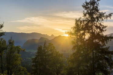 Slovenia, Bled, Sunset seen from Castle Bled - LOMF00622