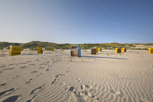 Germany, Lower Saxony, East Frisian Island, Juist, hooded beach chairs on the beach - ODF01547