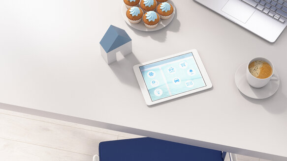 Smart Home App auf digitalem Tablet im Büro - UWF01270