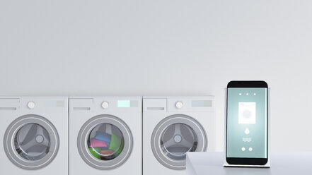Smartphone mit Wasch-App auf Ladestation - UWF01290