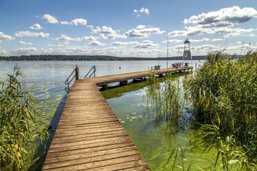 Germany, Brandenburg, Schwielowsee with boardwalk and viewing tower - PUF00728