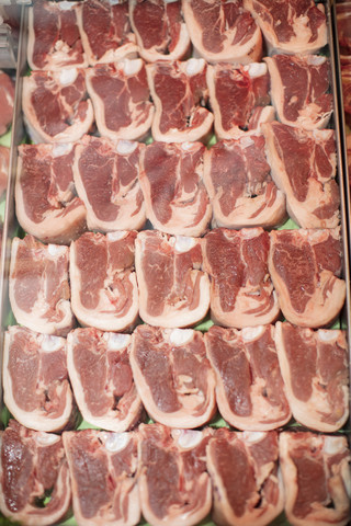 Meat on display in butchery stock photo