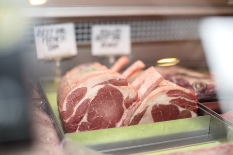 Meat on display in butchery stock photo