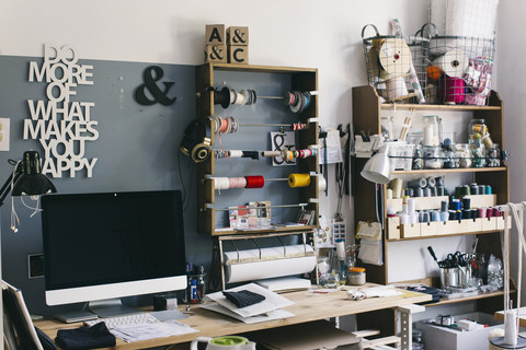 Interior of a tailor shop stock photo