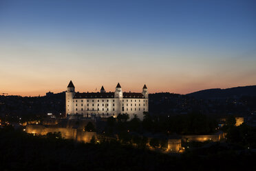 Slovakia, Bratislava, Bratislava Castle at twilight - ABOF00272