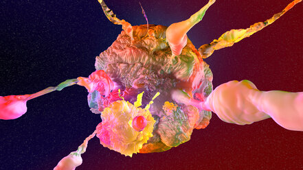 3D gerenderte Illustration einer mutierenden und sich ausbreitenden Krebszelle - SPCF00172